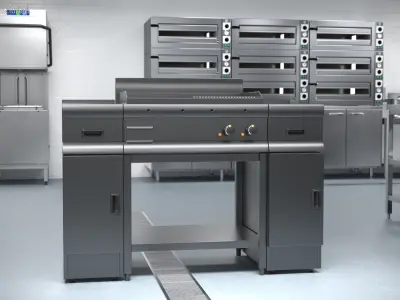 Stainless Steel Flat Grill Countertop Unit 3D model