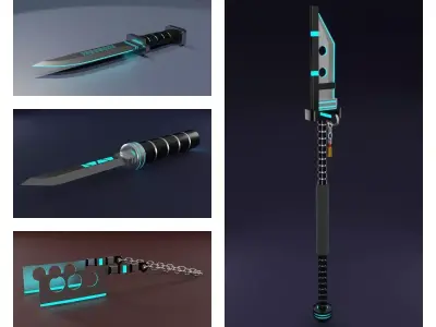 Cyberpunk weapons set 3D model Low-poly 3D model