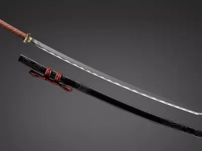 low poly Gold dragon katana game ready with 2K HD texture Low-poly 3D model