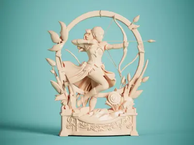 Moon Archer Fantasy Sculpture 3D Print Ready 3D print model