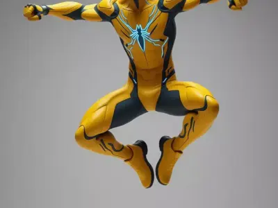 Yellow Spider Hero 3D Model Neon Web Urban City Background Low-poly 3D model