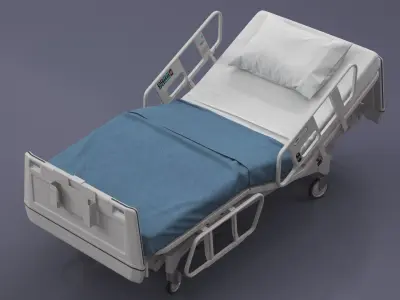 Hospital Bed with Adjustable Side Rails Rigged 3D model