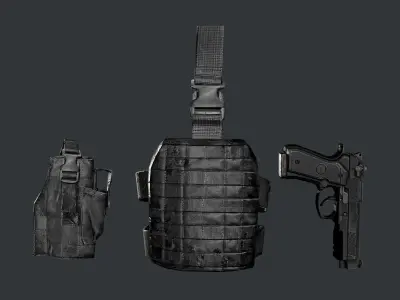 Military Police Gun Holster Game Ready 02 Low-poly 3D model