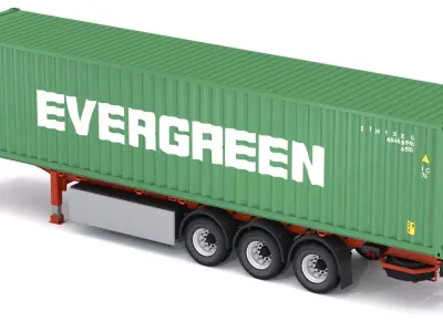 Chassis Semi Trailer with Evergreen Shipping Container 3D model