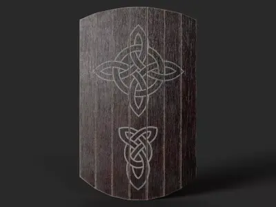 Slavic square wooden shield-painted red with pagan symbol Low-poly 3D model