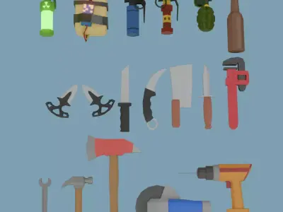 Grenades Knives and Tools Free low-poly 3D model