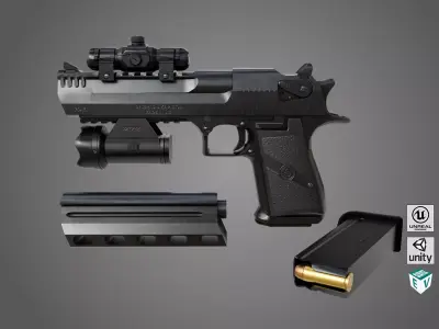 Pistol 10 Black Generic All PBR UE Textures Low-poly 3D model