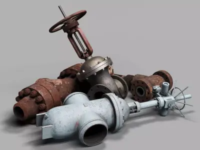 Industrial old used valves Low-poly 3D model
