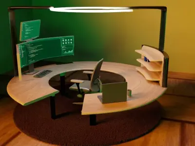 Futuristic Circular Workstation Sci-Fi Executive Desk Setup 3D model