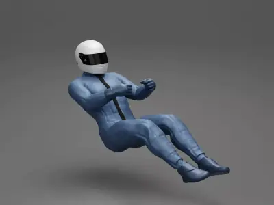 Racing Driver Sitting in Touring Car Cockpit with Racing Suit 3D print model