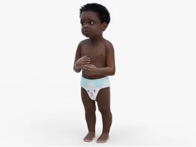 Toddler Boy Dark Skinned in Diaper Standing 3D model