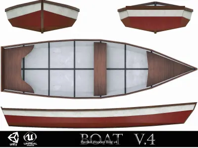 Painted Wooden Boats and Paddles 3D Model Pack