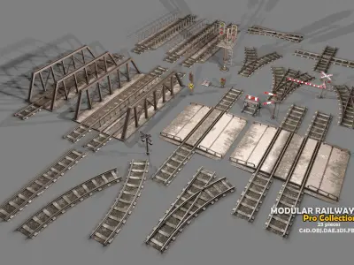 Modular Railway Track PRO Collection 3D model