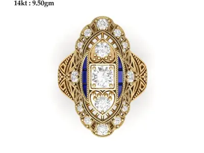 3 Stone Art Deco Ring 3D print model 3