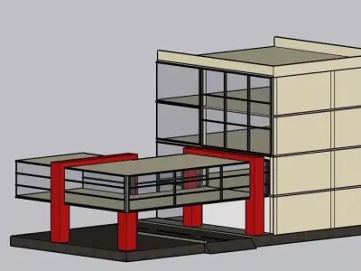Modern Modular Office Building with Elevated Walkway 3D model