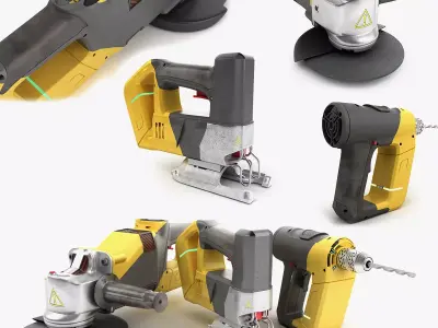 set of modern portable power tools Drill  grinder and jigsaw Low-poly 3D model