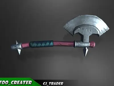Low Poly Fantasy Fighting Axe 3D Model Low-poly 3D model
