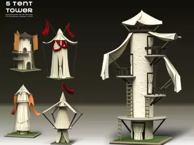 5 Stylized Tent Towers   Fantasy  Environment Pack Vol 1 3D model