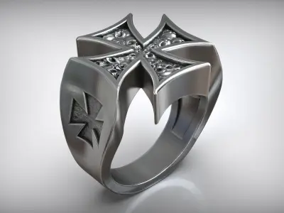 Maltese Cross Skull Heraldic Symbol Ring Knights Hospitaller 3D print model