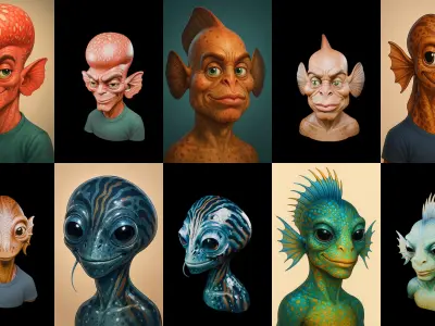 Head Fish bundle 11 pack 100 glb 3D model