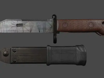 AKM Type 1 Bayonet and Scabbard Low-poly 3D model