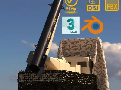 Missile Khalij Fars and Missile launch pad 3D model