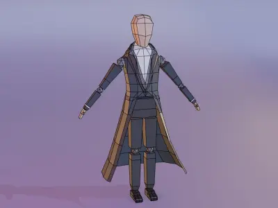 Low Poly Detective man in trench coat Free low-poly 3D model