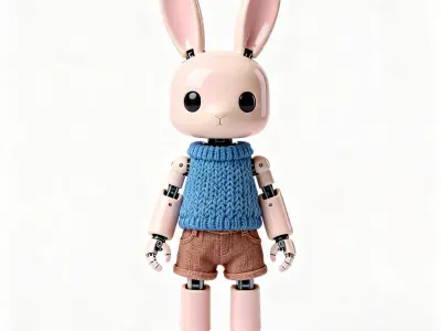 Realistic Robotic Pink Bunny in Sweater 3D Model Low-poly 3D model