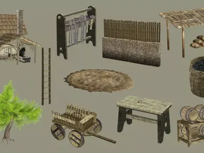 Medieval House Fantasy W2 PBR GameReady Low-poly 3D Model Low-poly 3D model