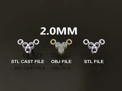 3 Stone Triangle Frame Solitaire Pendant 2mm 3D print model