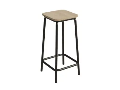 Industrial Simple Black Metal Bright Wood Bar Stool 3D model