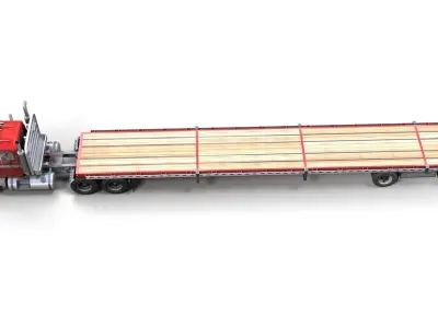 80s truck flatbed trailer Low-poly 3D model