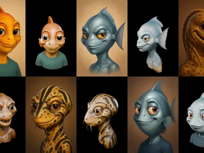 Head Fish bundle 10 pack 100 glb 3D model