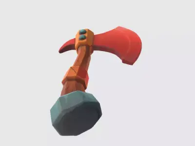 Battle axe Low-poly 3D model 9
