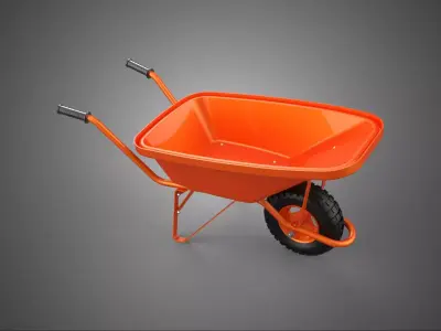 ORANGE CONSTRUCTION WHEELBARROW CART TROLLEY DOLLY BUILDING SITE 3D model