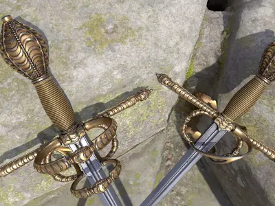 Swept hilt rapier Low-poly 3D model
