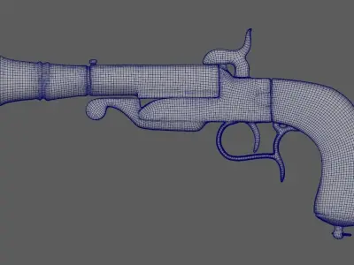 Hammer Pinfire Blunderbuss Pistol Low-poly 3D model