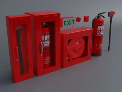 Fire Equipment Set Fire Extinguisher  Cabinet Alarm PBR Material Low-poly 3D model