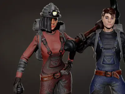 Modular Miner Duo  3D Character Pack Low-poly 3D model