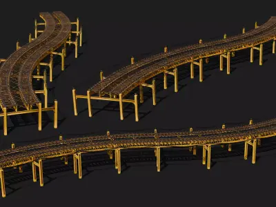 Kitbash Elevated railroad train track Chicago metro commuter  3D model