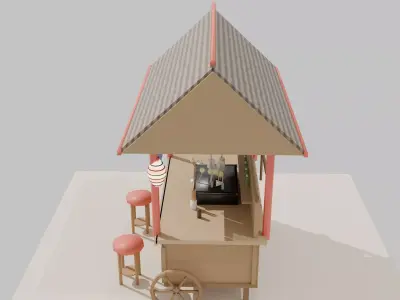 Japanese Oden Yatai Food Stall - Low Poly Game Ready PBR Low-poly 3D model