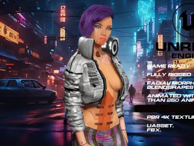 CyberPunk girl full rigged - game ready - animated Low-poly 3D model