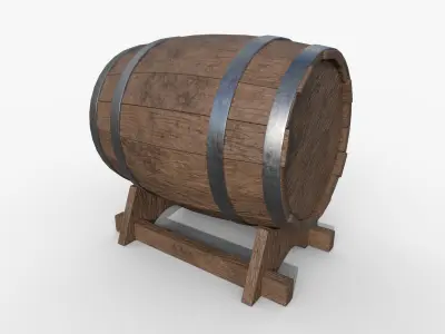 Wooden Barrel Low-poly 3D model 3