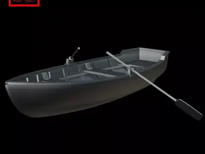 Wooden boat with oars 3D model