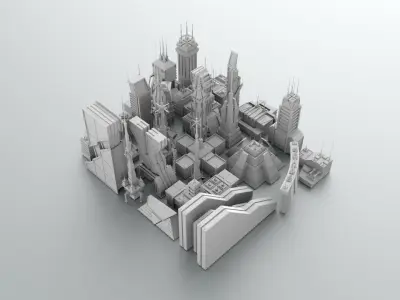 Low Poly Sci-fi city buildings Free 3D model