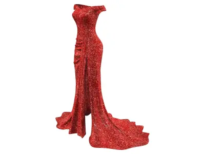 Side Split Off Shoulder Bodycon Evening Dress Low-poly 3D model