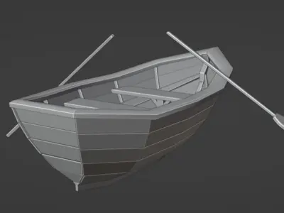 Boat LowPoly with oars and paddle Free low-poly 3D model