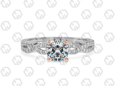 Ring 142 Cushion shape twisted shank pave set ring 3D print model
