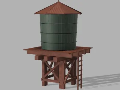 Wooden water tower with train attachment 3D print model