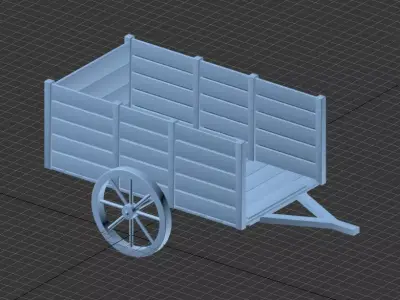 Wooden Wagon Cart Low-poly 3D model